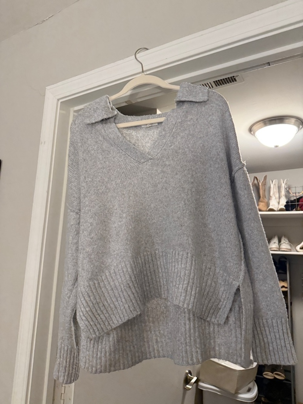 Maurices Light Gray V-Neck Collared Sweater